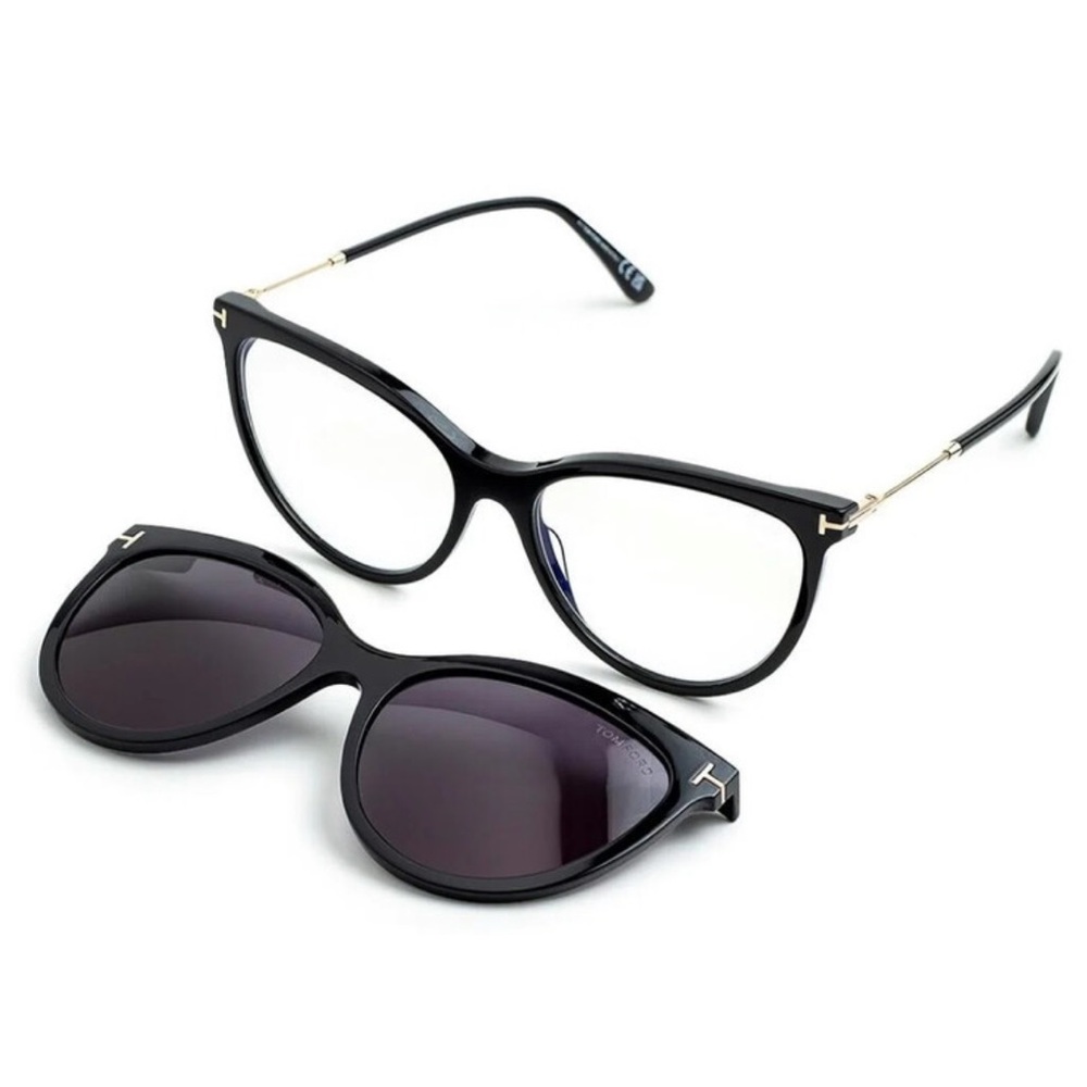 New! Tom Ford FT5994-B 001 Stylish Black Sunglasses Clip On Set, Authentic